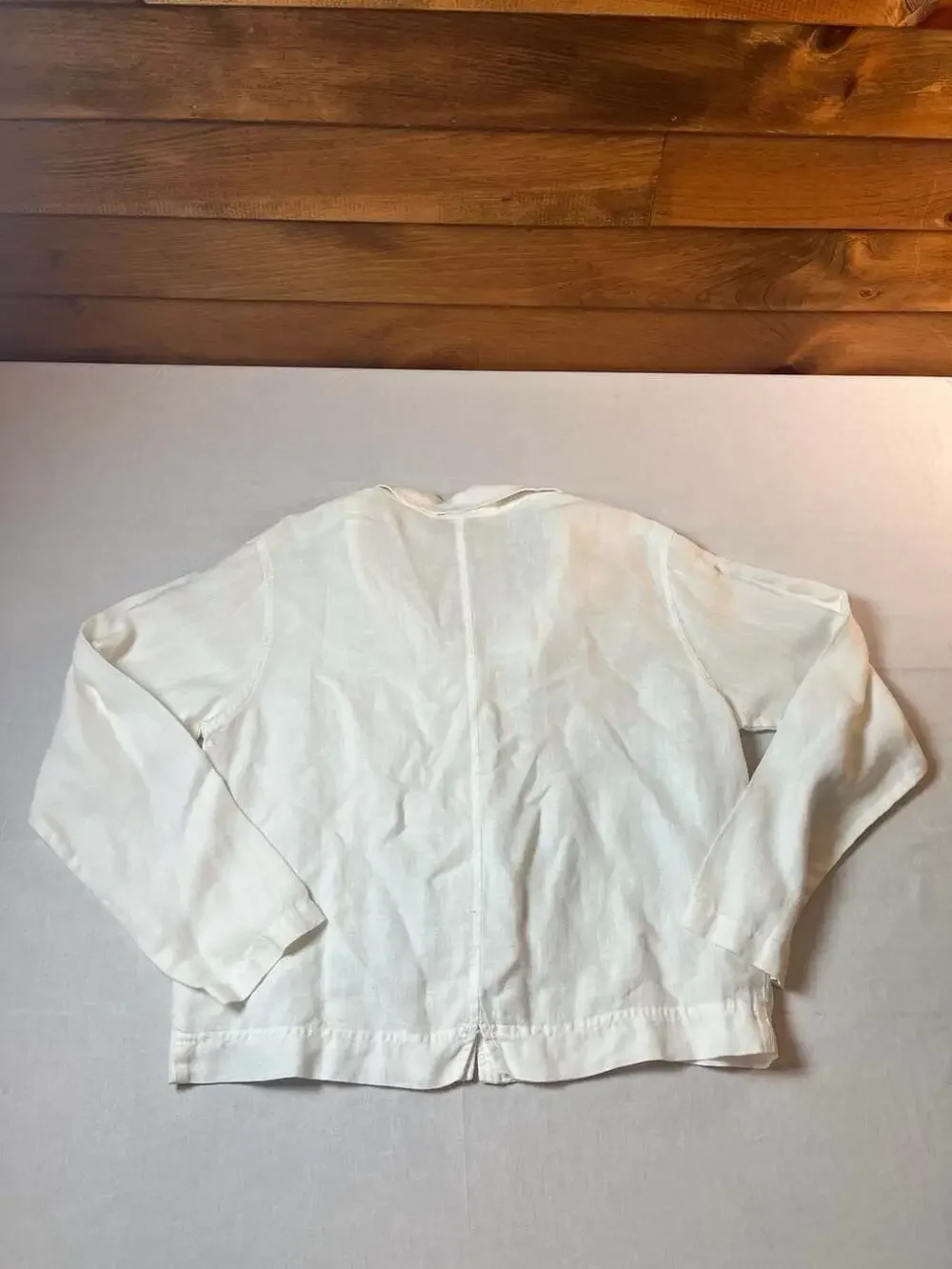 Cotton Wear White Linen Button Up Jacket Size S Vintage Made in USA